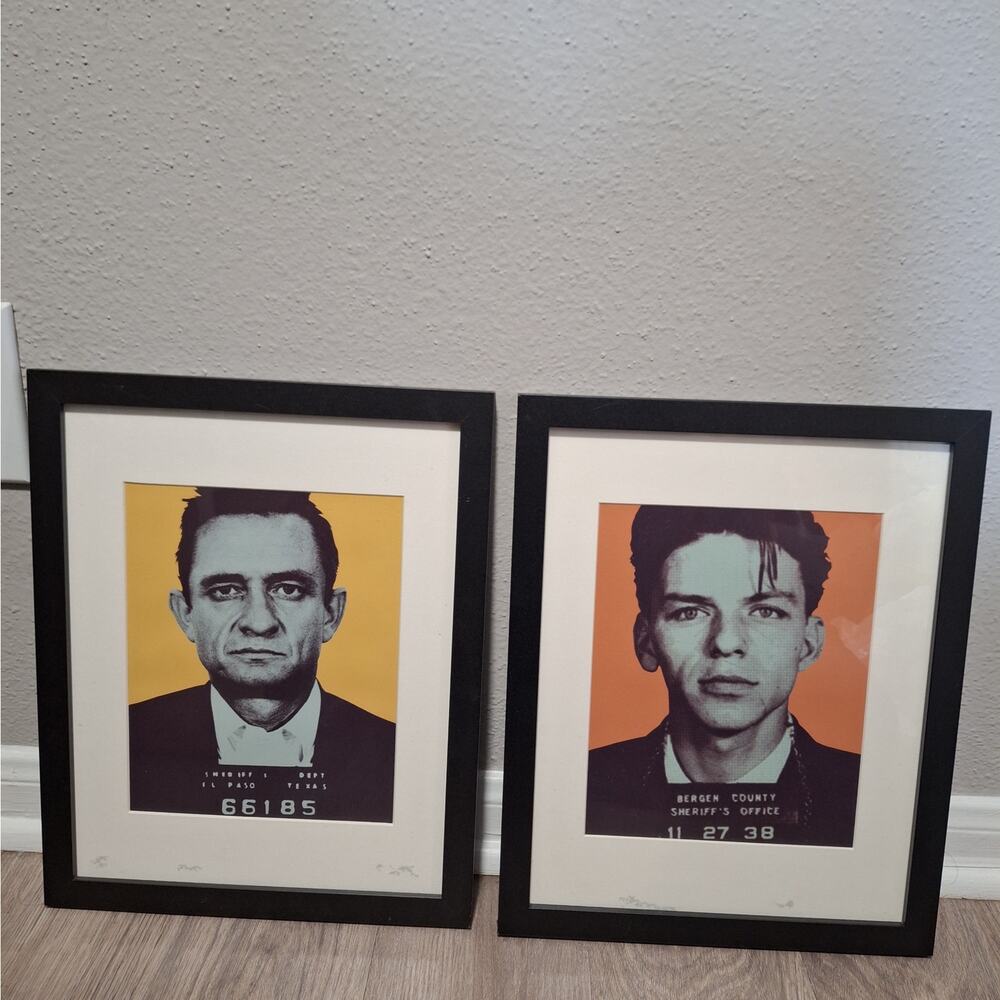 Frank Sinatra and Johnny Cash Mugshots Wall Art 15"×12" Black Frame